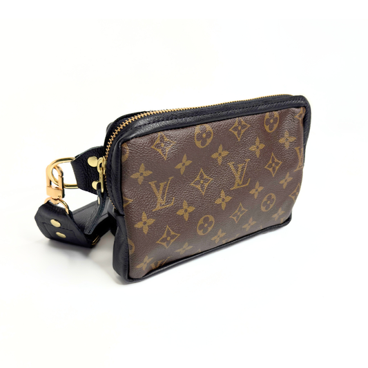 Bella Belt Bag In Black Leather | Upcycled LV Full Front