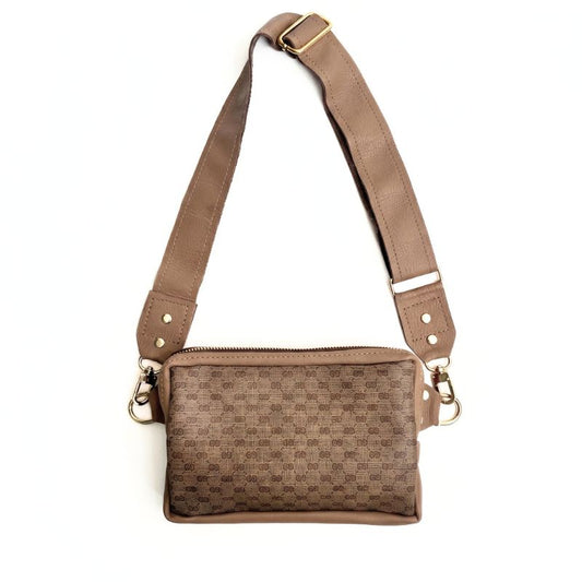Bella Belt Bag In Mocha Mousse Leather | Upcycled GG Full Front (Limited Edition)