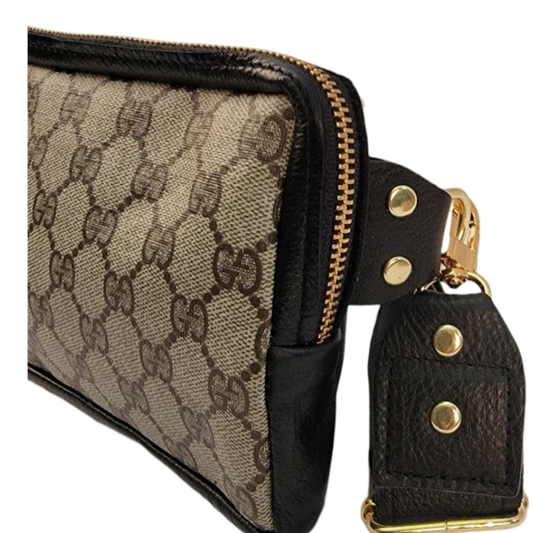 Bella Belt Bag In Black Leather | Upcycled GG Full Front