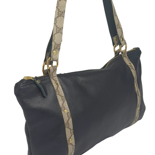 Stephanie Shoulder Bag In Black Leather | Upcycled Gucci