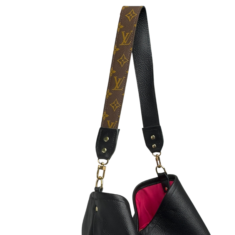 Sheila Shoulder Bag In Black Leather | Upcycled LV