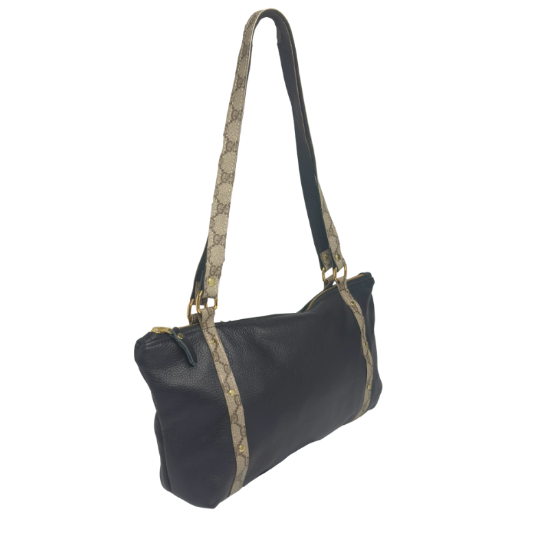 Stephanie Shoulder Bag In Black Leather | Upcycled Gucci