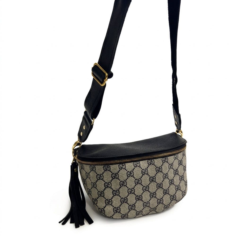 Upcycled GG Full Front Belt Bag in Black Leather | Britt (Limited Edition)