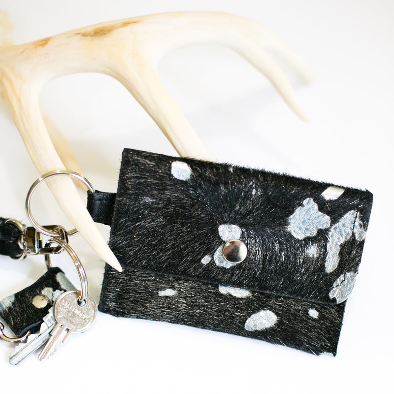 Keychain Wallet In Leather, Hair on Hide (Pre Made)