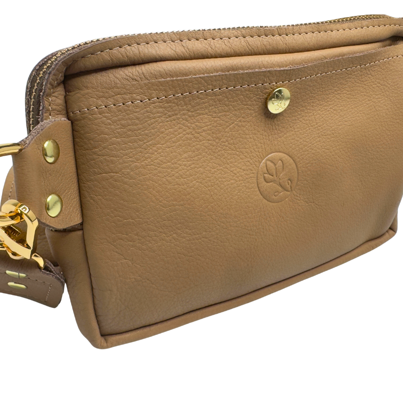 Bella Belt Bag In Mocha Mousse Leather | Upcycled GG Full Front