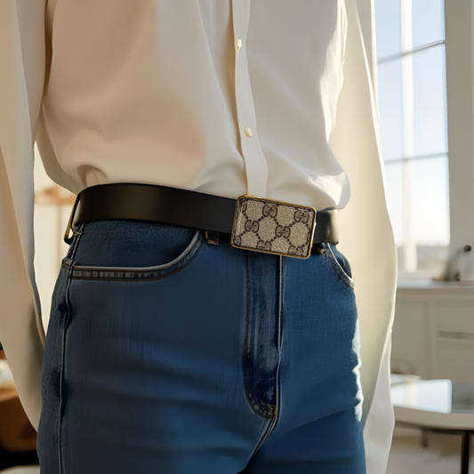 vintage gucci belt on model