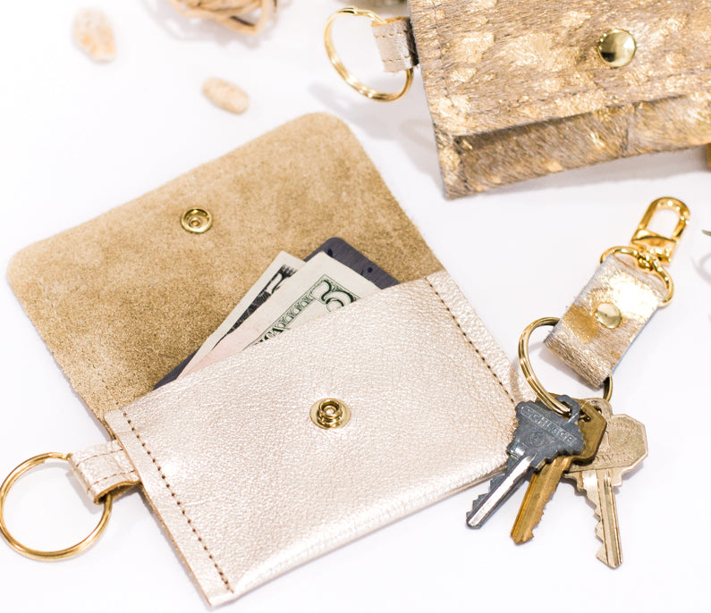 Keychain Wallet In Leather, Hair on Hide (Pre Made)