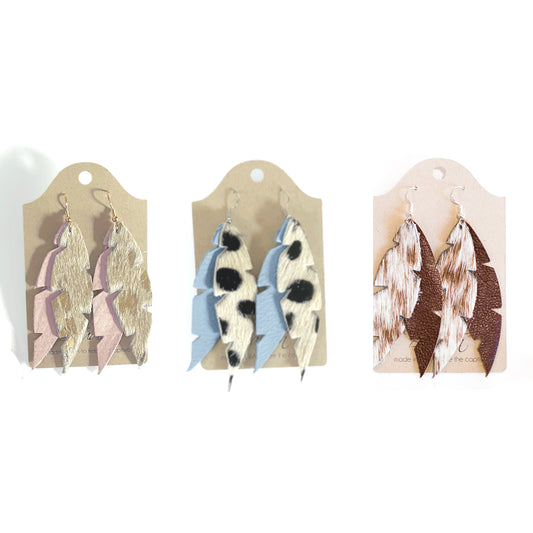 Dove Feather Earrings In Leather (Pre Made)