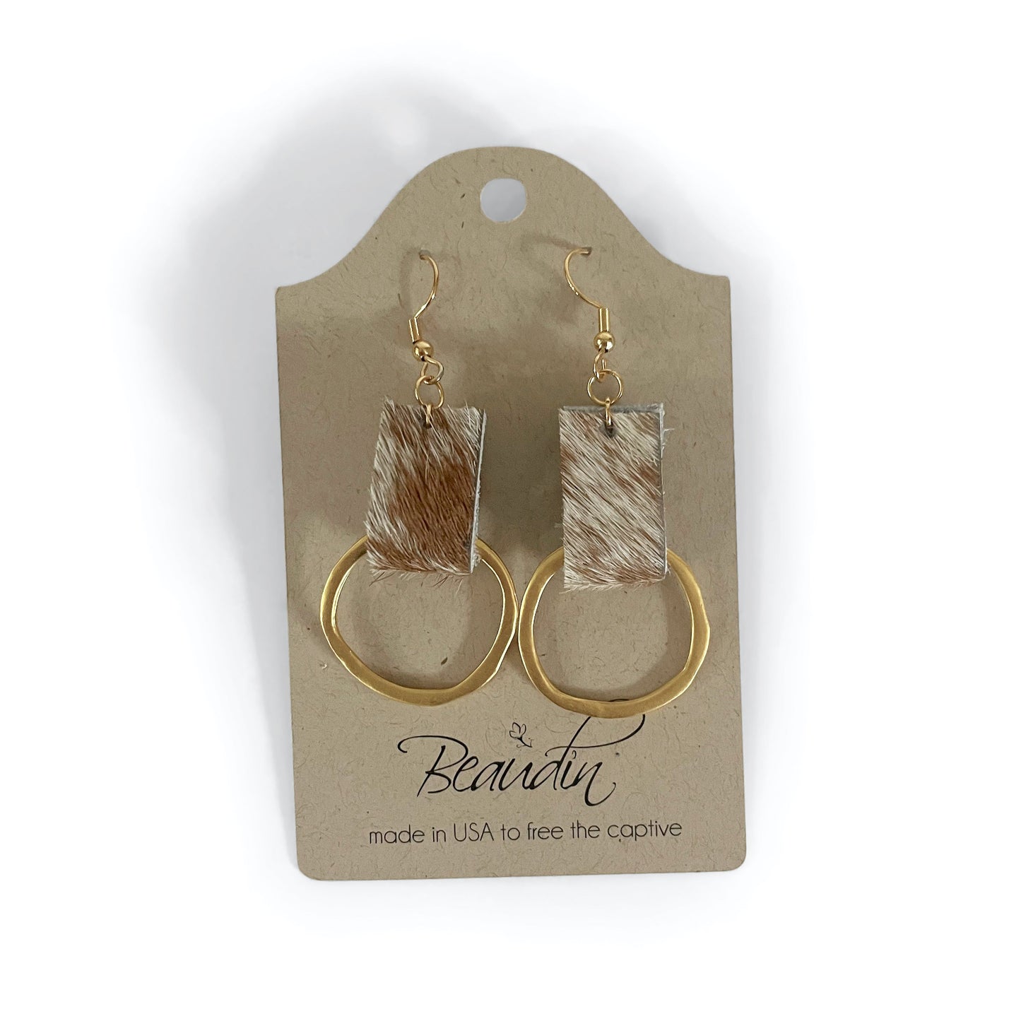 Life Gold Circle Dangle Earrings In Leather (Pre Made)