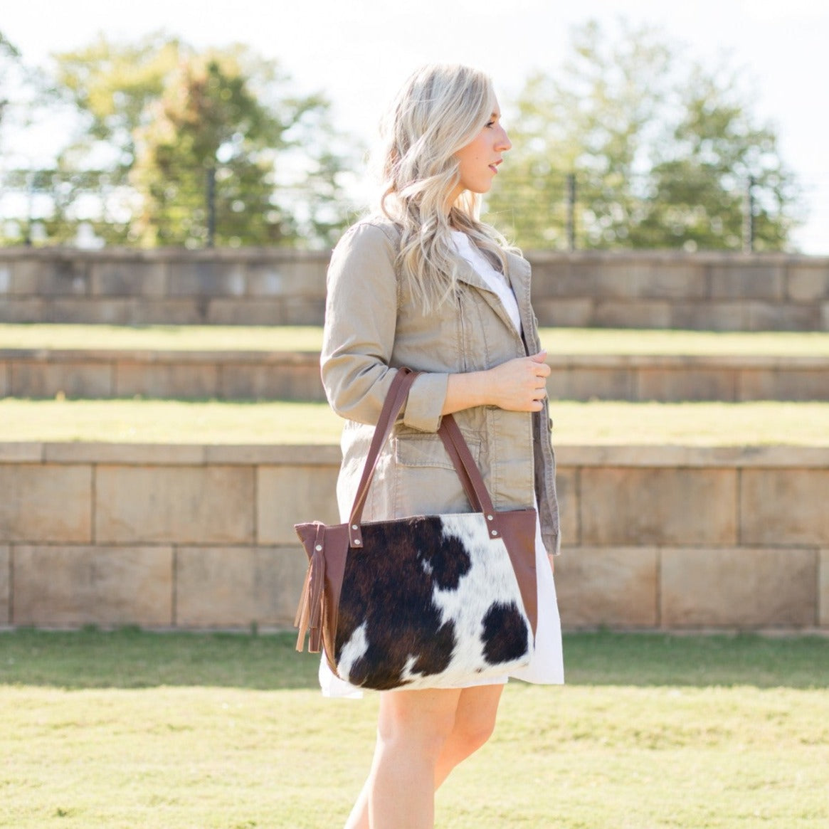Elsey Tote - Brown+White