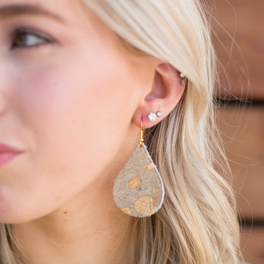 Hershey Teardrop Earrings In Hair on Hide (Pre Made)