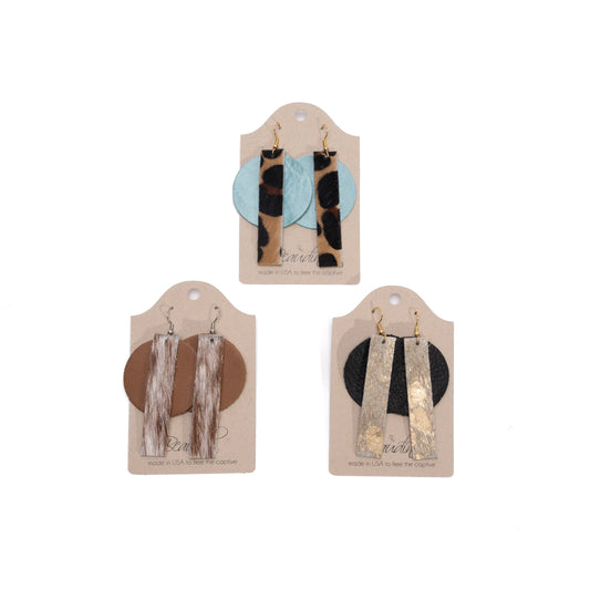 York Modern Dangle Earrings In Leather (Pre Made)