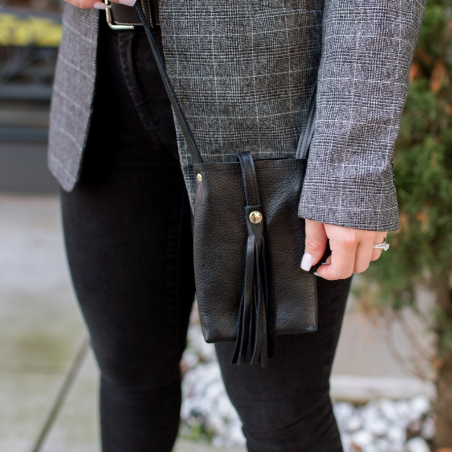 Leather Phone Purse Too - Phone Case with Tassel - Mini Bag - Gold Phone Cover with Cross Body Strap and Pocket