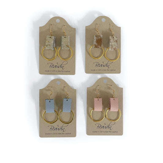 Life Gold Circle Dangle Earrings In Leather (Pre Made)