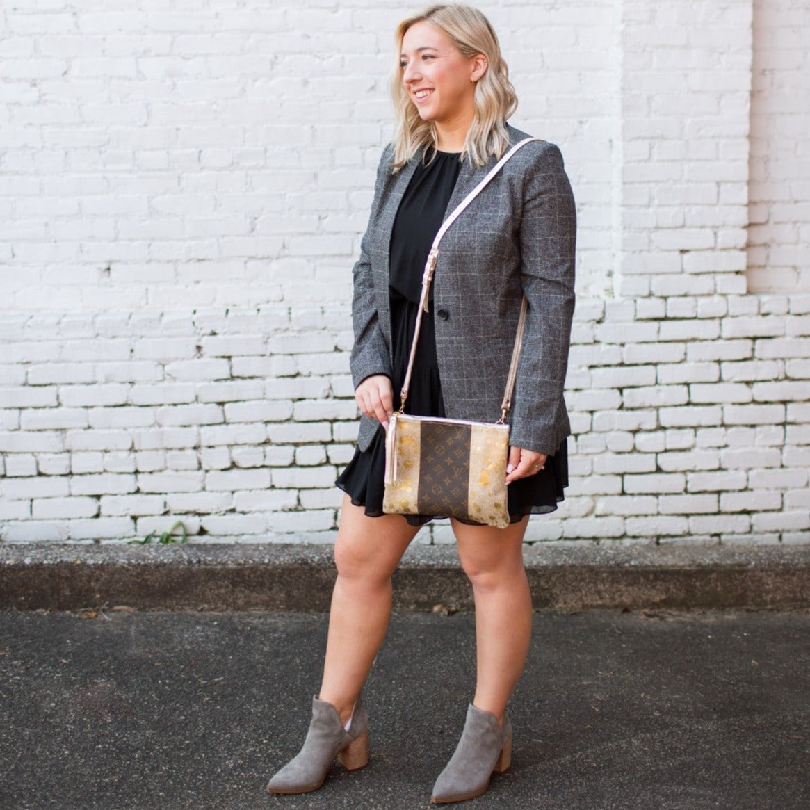 Caroline Crossbody Bag in Gold Cowhide | Upcycled LV