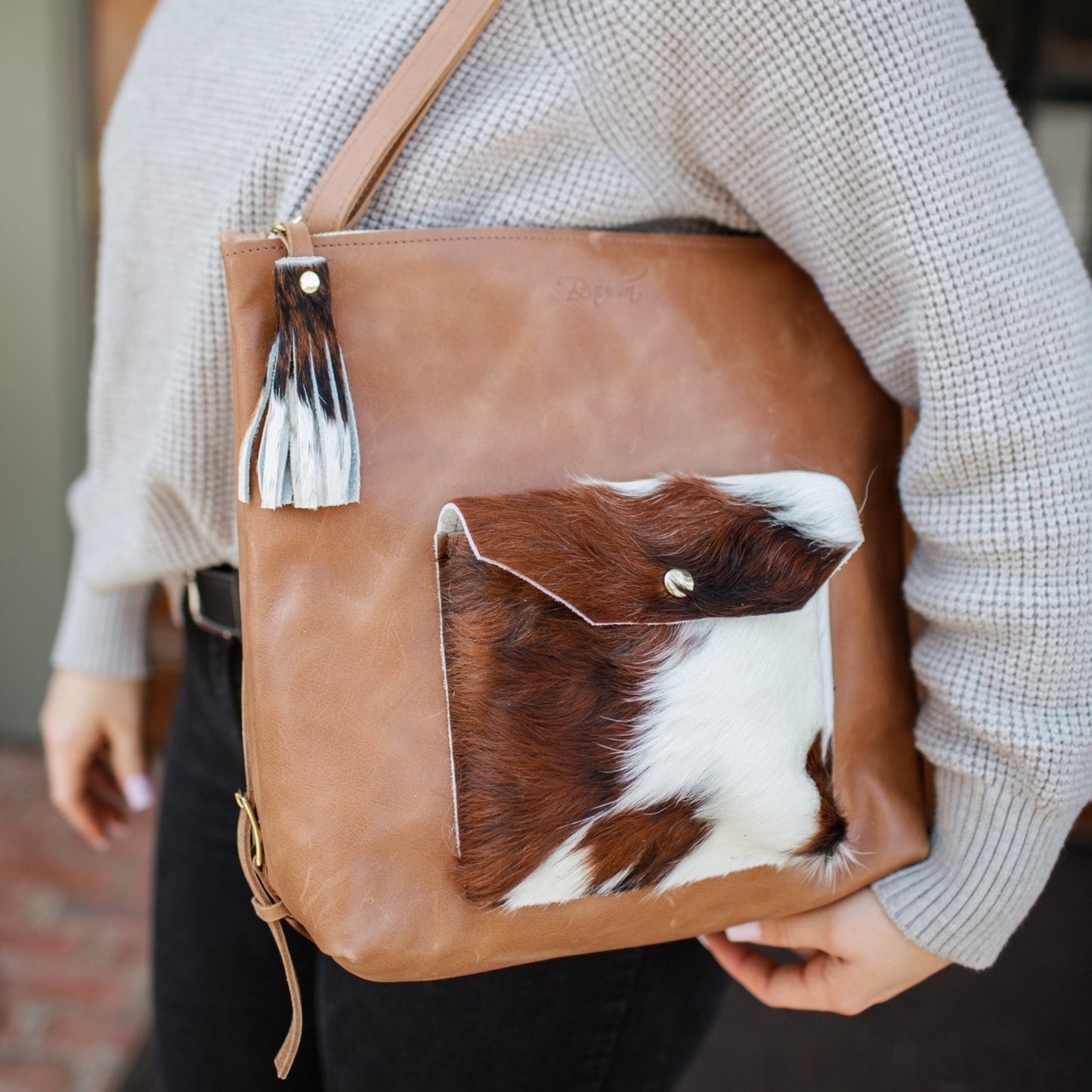 Becka Backpack Purse - Brown+White