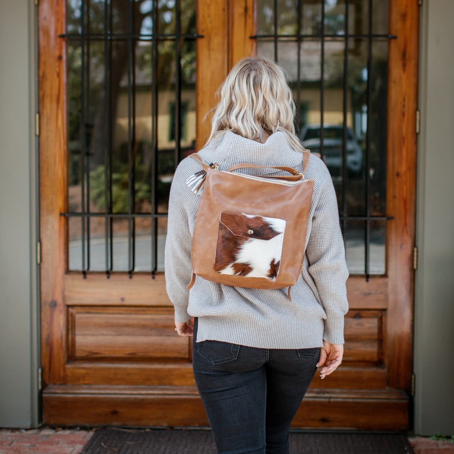 Becka Backpack Purse - Brown+White