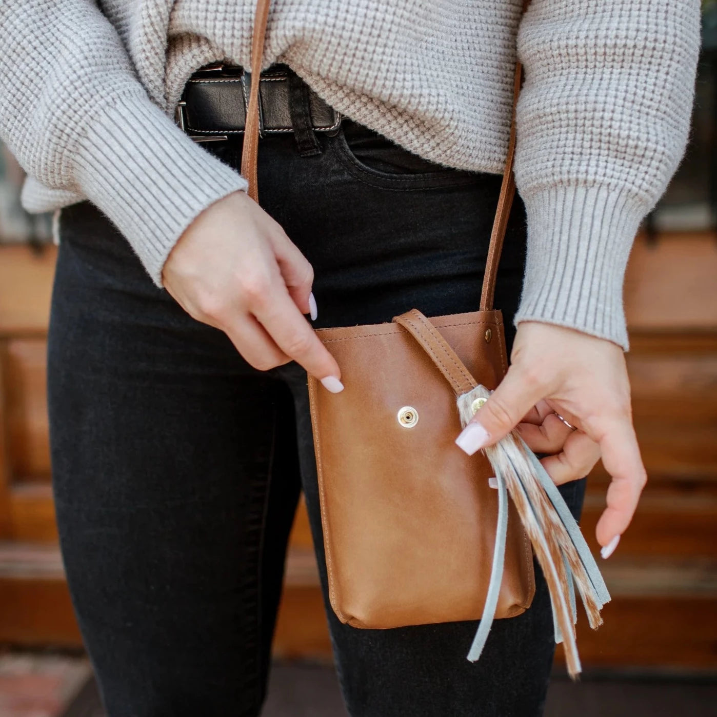 Phone Purse - Brown+White