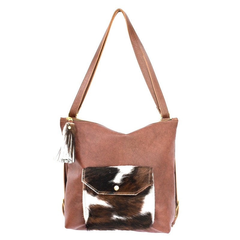 Becka Backpack Purse - Brown+White