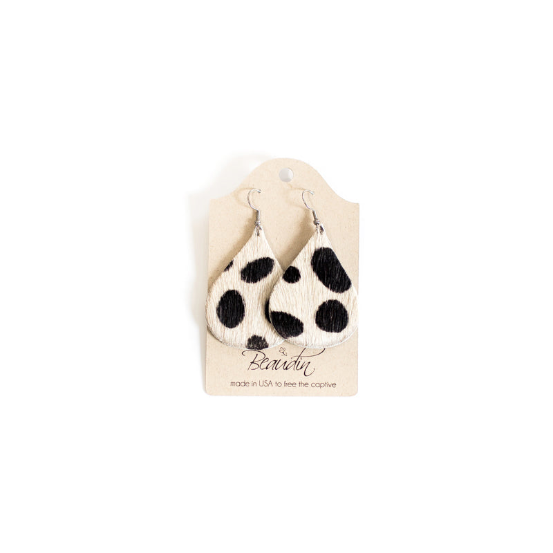 Hershey Teardrop Earrings In Hair on Hide (Pre Made)