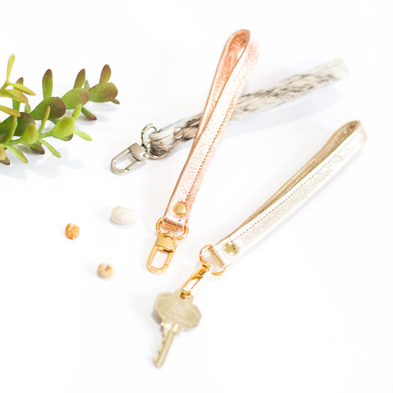 Wrist Strap Key Fob In Leather, Hair on Hide(Pre Made)