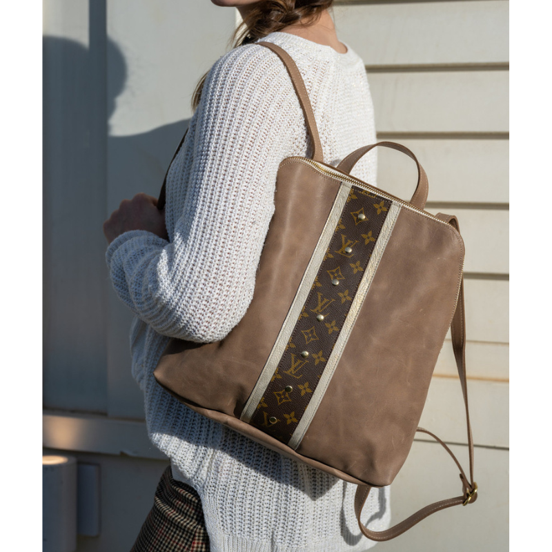 Upcycled Louis Vuitton Backpack in Mocha Leather  (Pre Made)