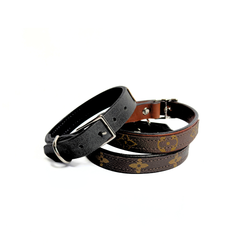 Posh Pet Collar | Upcycled LV & Leather