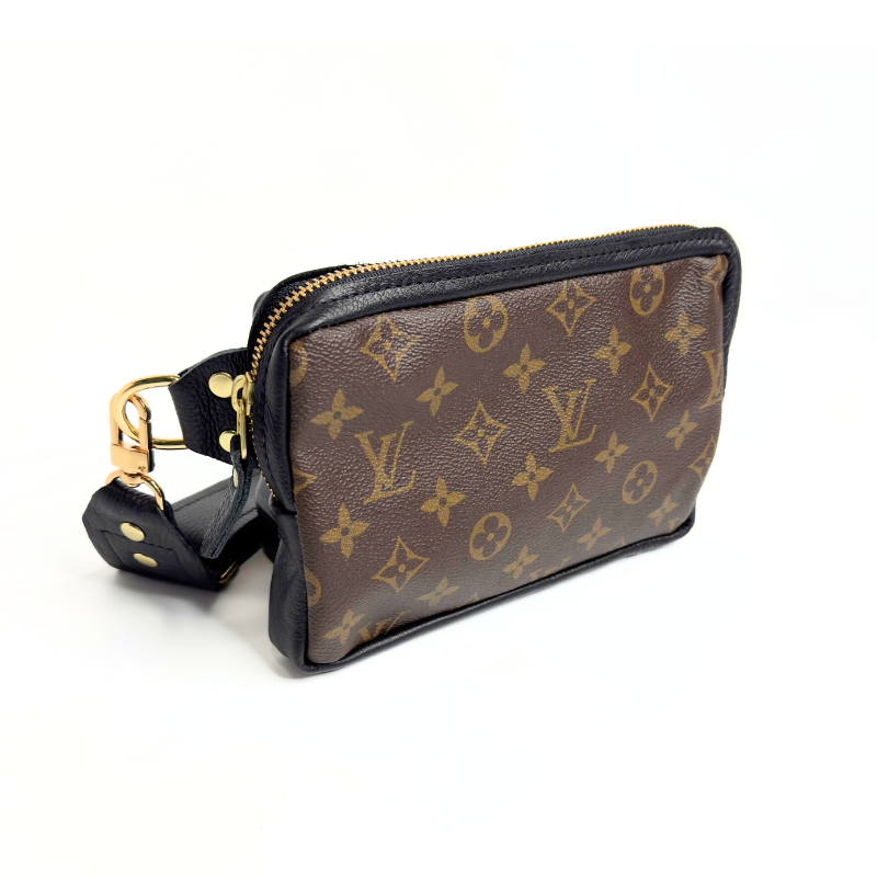 Bella Belt Bag In Black Leather | Upcycled LV Full Front