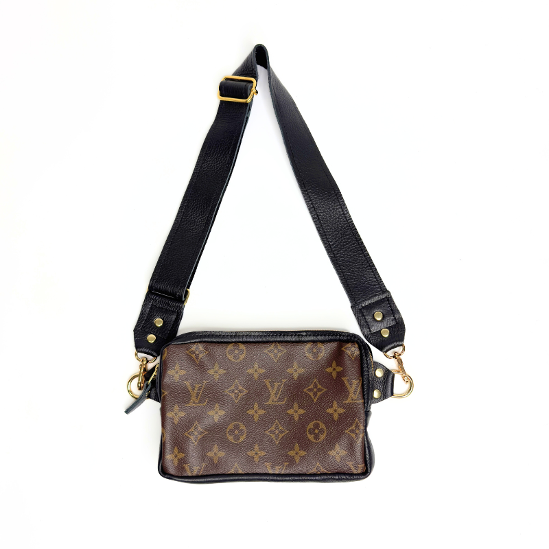 Bella Belt Bag In Black Leather | Upcycled LV Full Front
