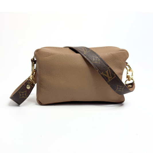 Val Shoulder Bag In Mocha Mousse Leather | Upcycled LV