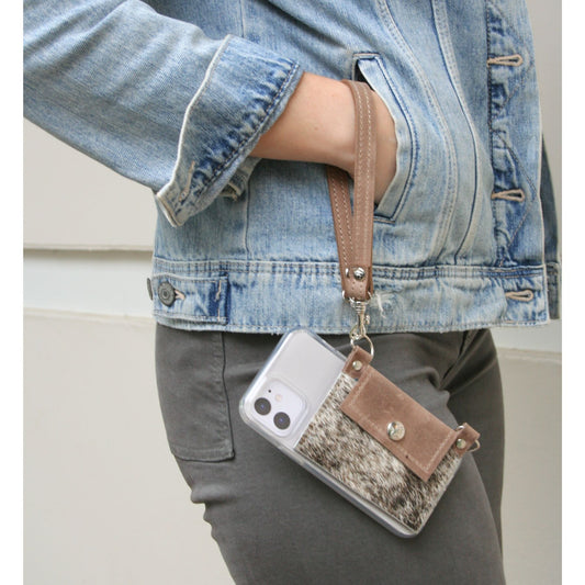 Eva Phone Wallet In Mocha Leather | Brindle (Pre Made)