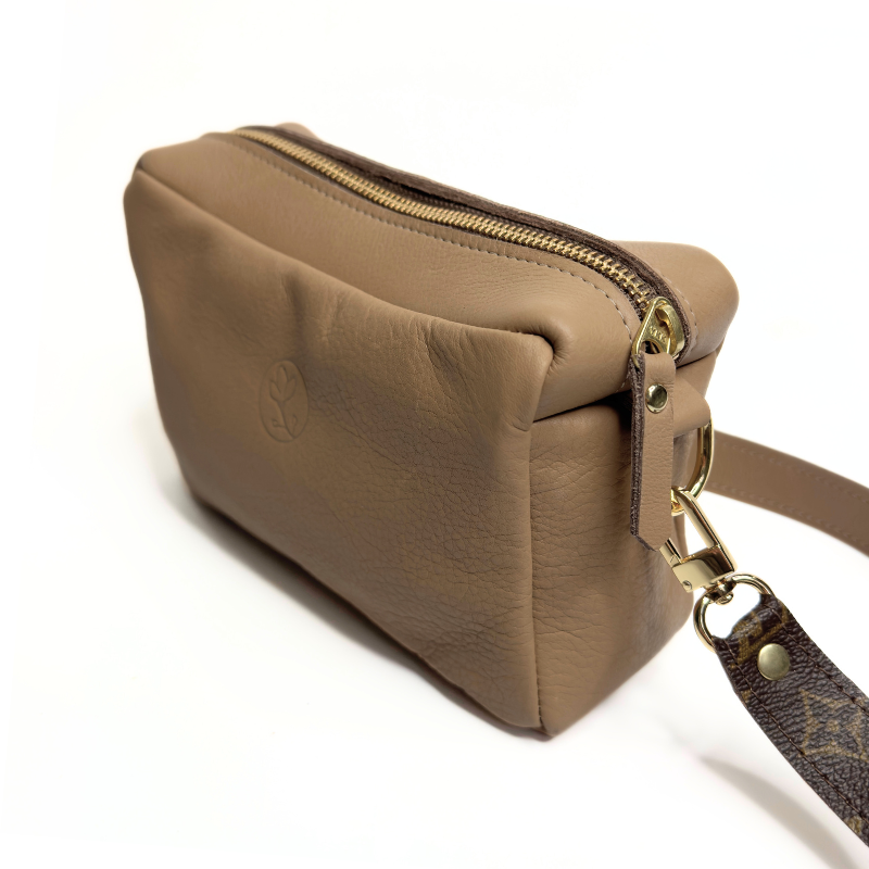 Val Shoulder Bag In Mocha Mousse Leather | Upcycled LV