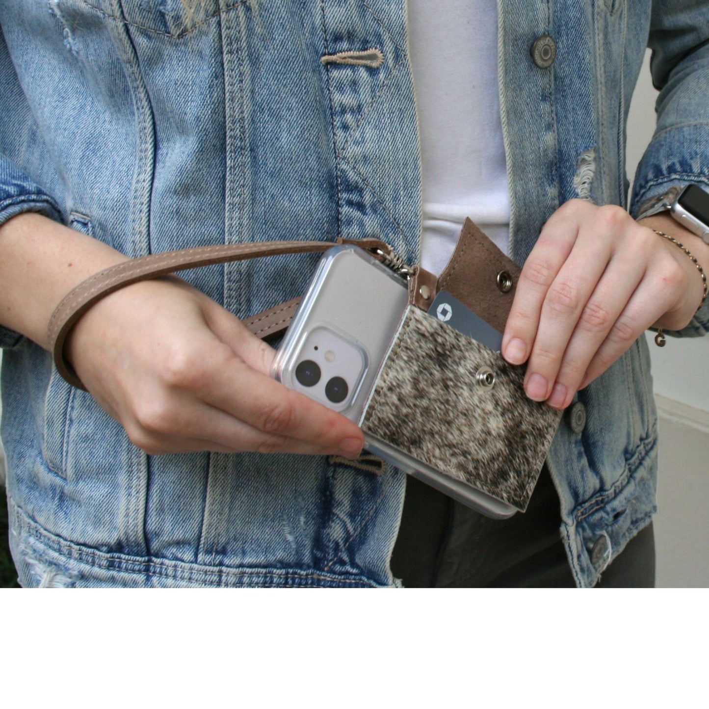 Eva Phone Wallet In Mocha Leather | Brindle (Pre Made)