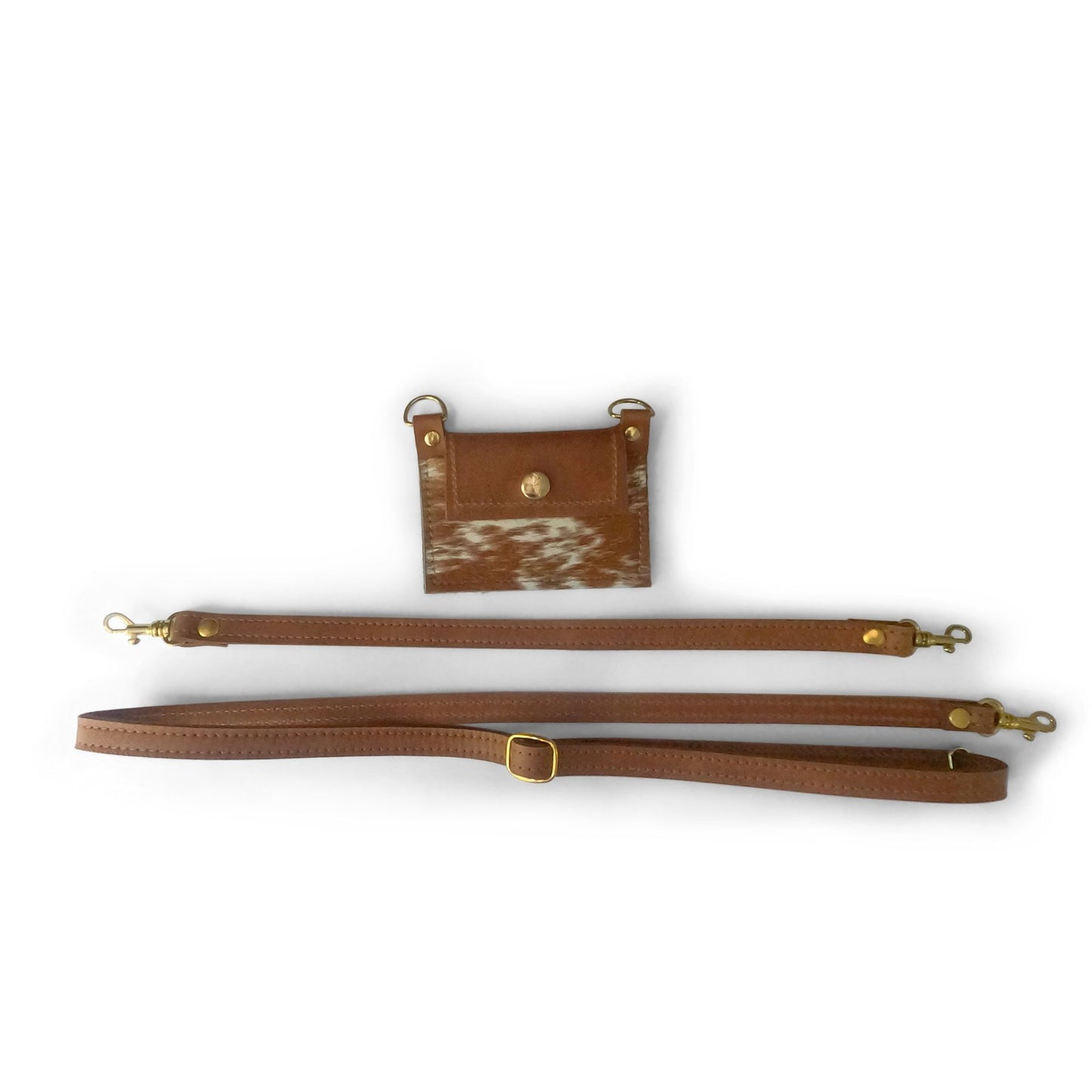 Eva Phone Wallet In Cognac Leather | Brown+White (Pre Made)