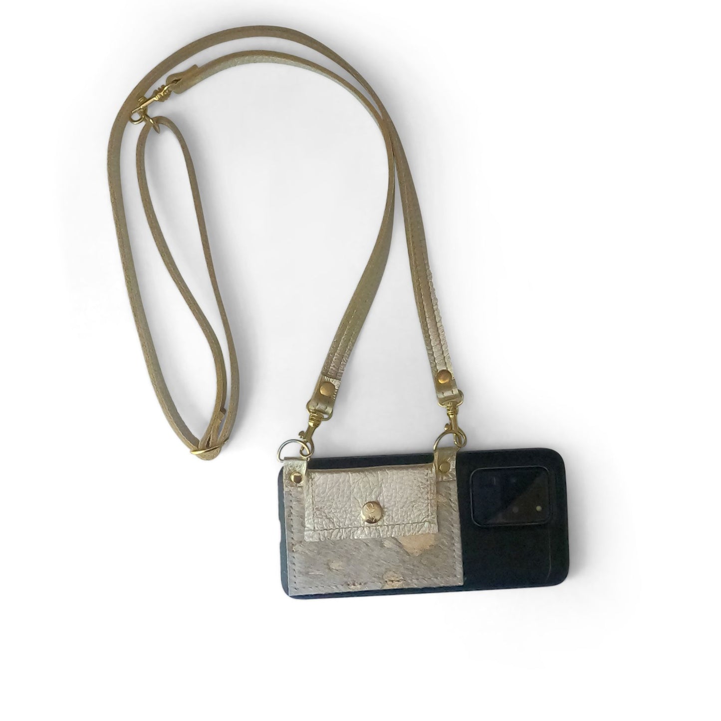 Eva Phone Wallet In Platinum Leather | Gold (Pre Made)
