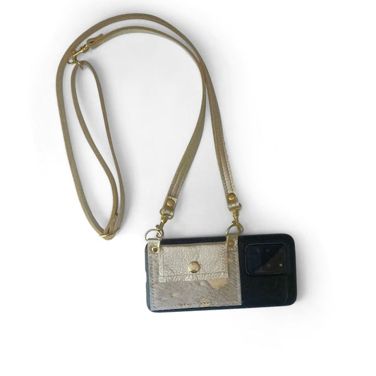 Eva Phone Wallet In Platinum Leather | Gold (Pre Made)