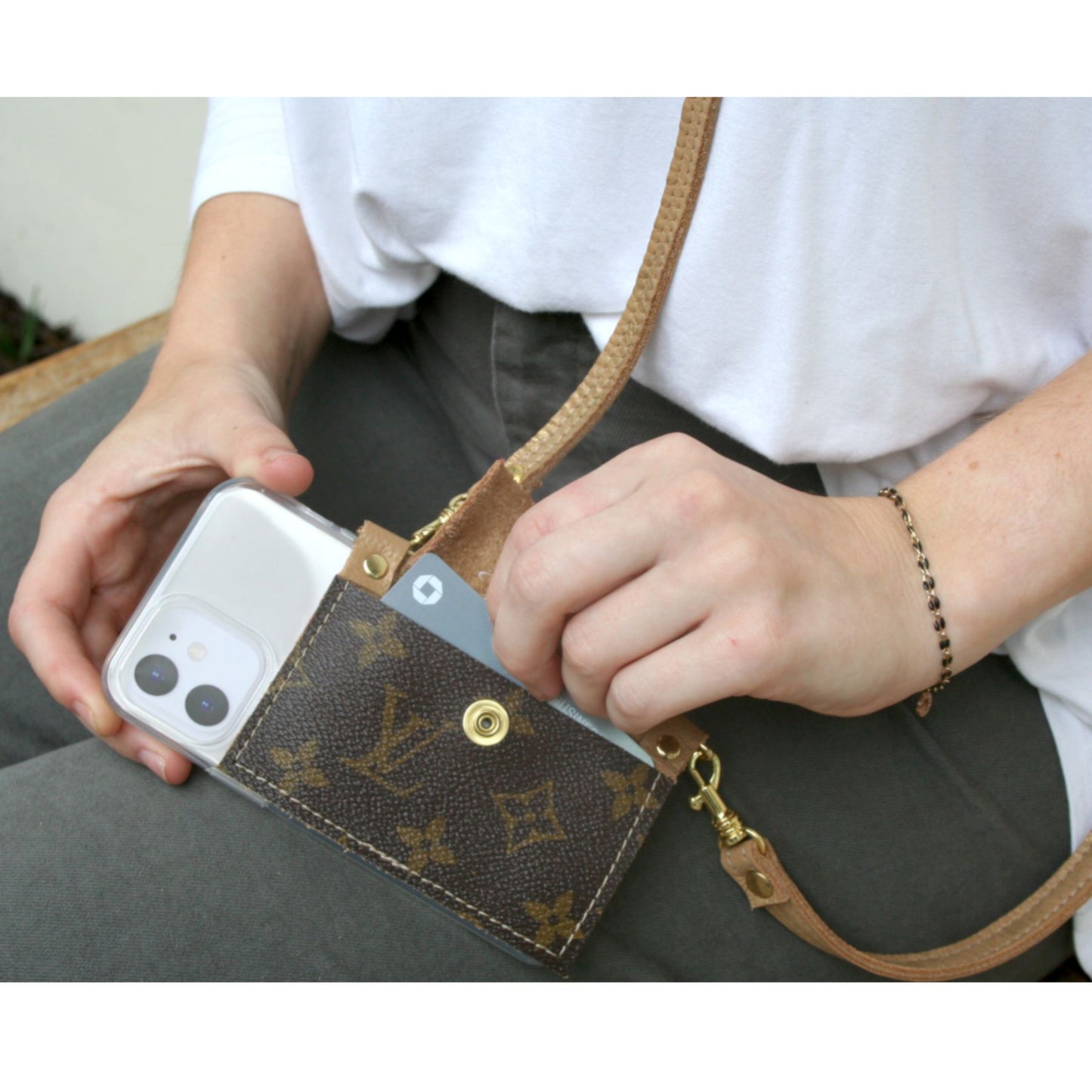 Eva Phone Wallet In Bronze Leather | Upcycled LV