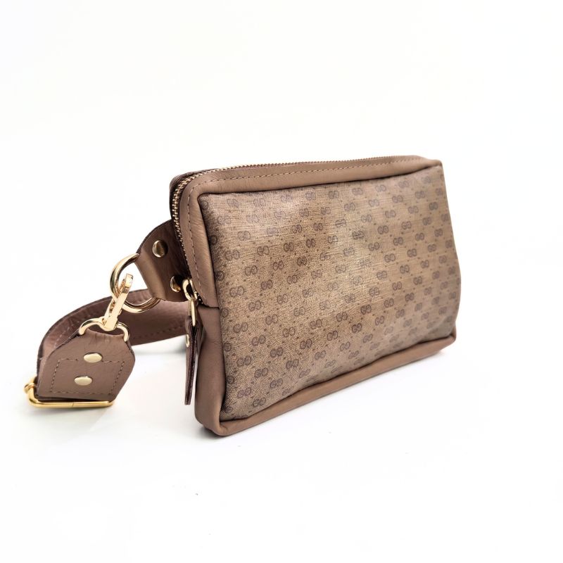 Bella Belt Bag In Mocha Mousse Leather | Upcycled Micro GG Full Front (Limited Edition)