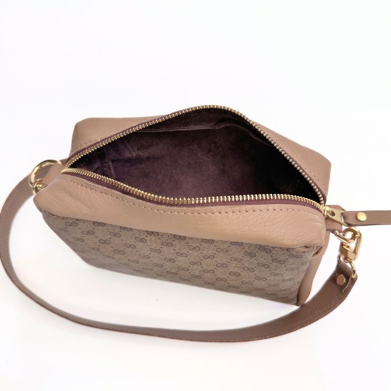 Val Shoulder Bag in Mocha Mousse Leather | Upcycled Micro GG Full Front (Limited Edition)