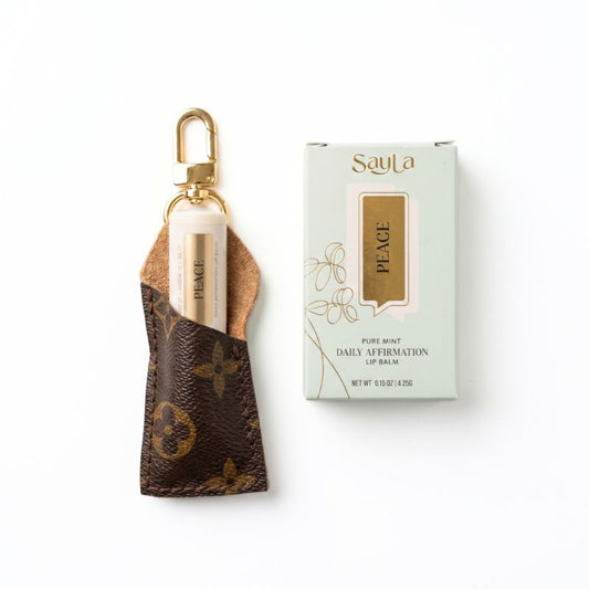 Lip Keeper Lip Balm Holder In Bronze Leather | Upcycled LV (Limited Edition)