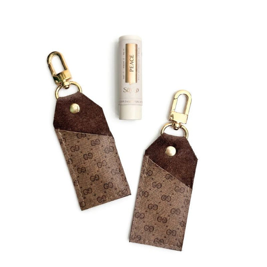 Lip Keeper Lip Balm Holder In Mocha Mousse Leather | Upcycled GG (Limited Edition)