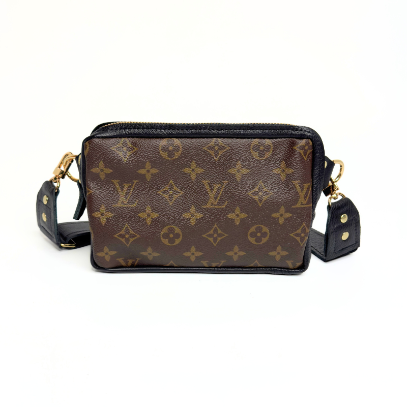 Bella Belt Bag In Black Leather | Upcycled LV Full Front