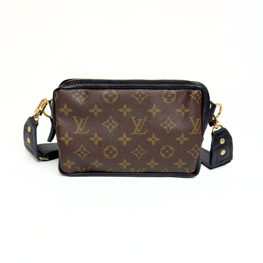 Bella Belt Bag In Black Leather | Upcycled LV Full Front