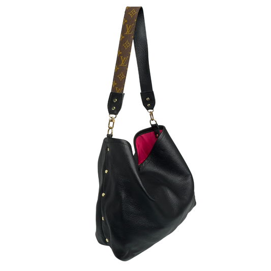 Sheila Shoulder Bag In Black Leather | Upcycled LV