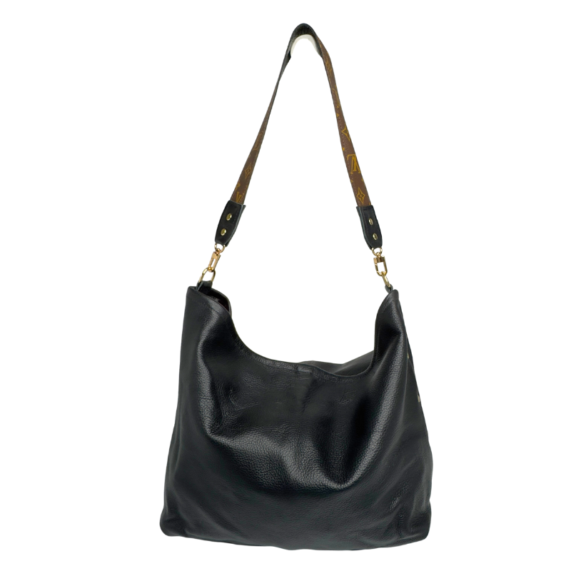 Sheila Shoulder Bag In Black Leather | Upcycled LV