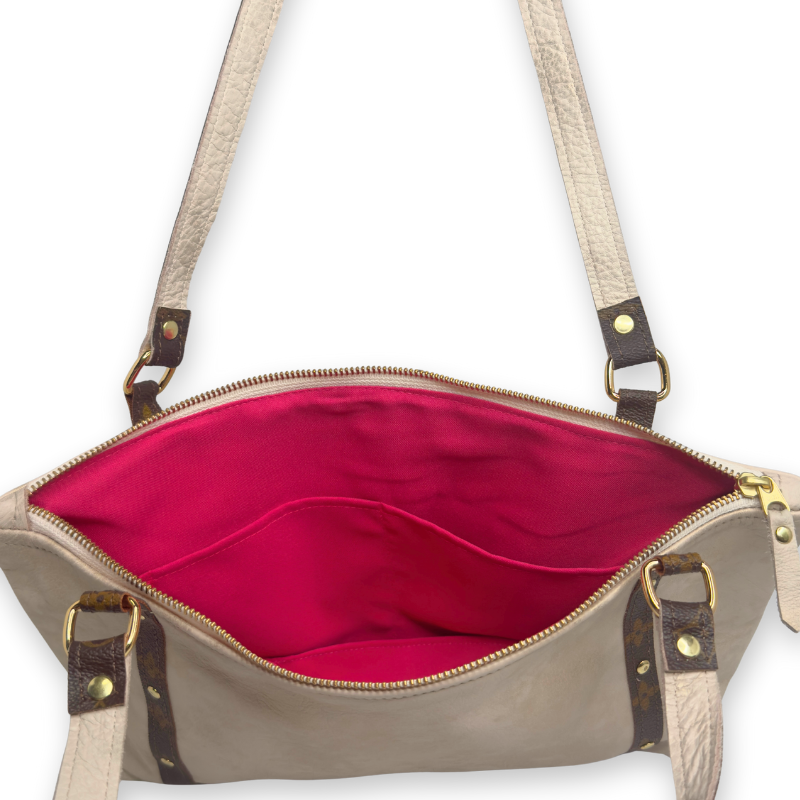 Stephanie Shoulder Bag In Stone Leather | Upcycled LV