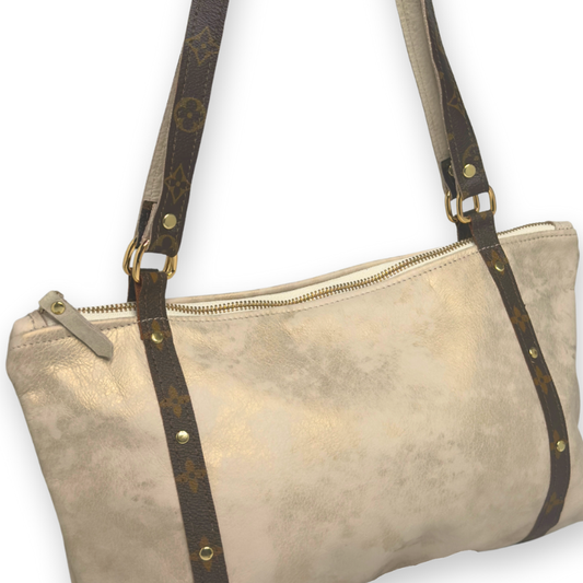 Stephanie Shoulder Bag In Stone Leather | Upcycled LV