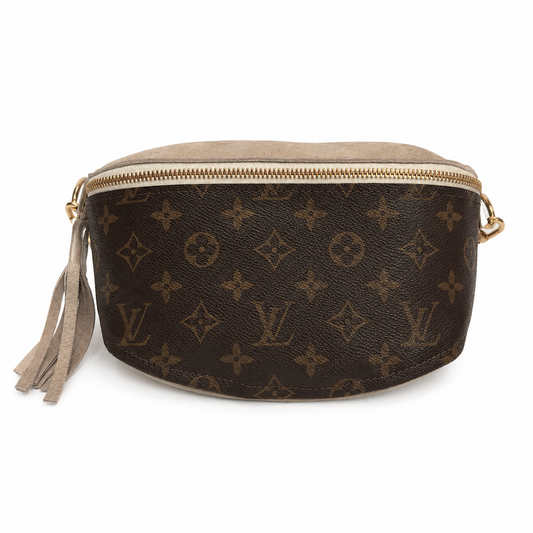Britt Belt Bag in Stone Leather | Upcycled LV Full Front