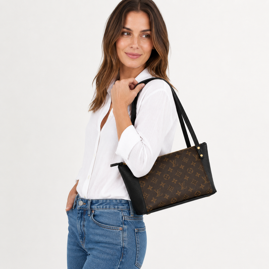 Emma Shoulder Bag - Upcycled Monogram - Black