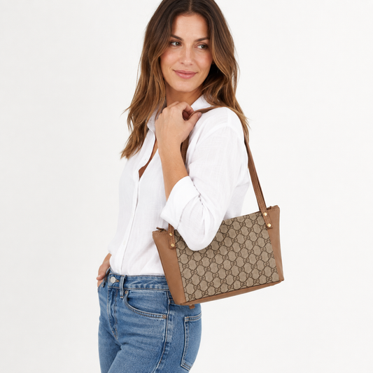 Emma Shoulder Bag - Upcycled Interlock - Mocha Mousse